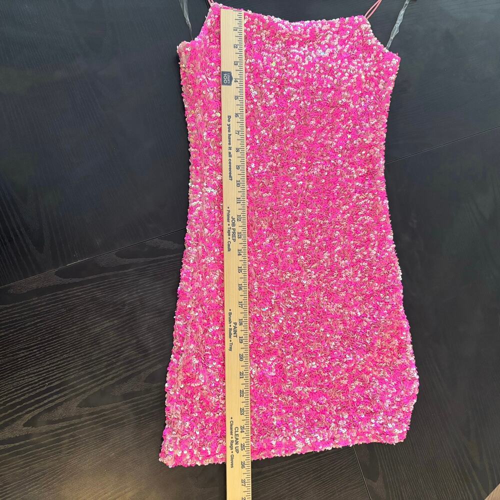 Allison & Kelly Hot Pink Sequin Mini Dress Bodycon Spaghetti Strap Party Small - Picture 10 of 12